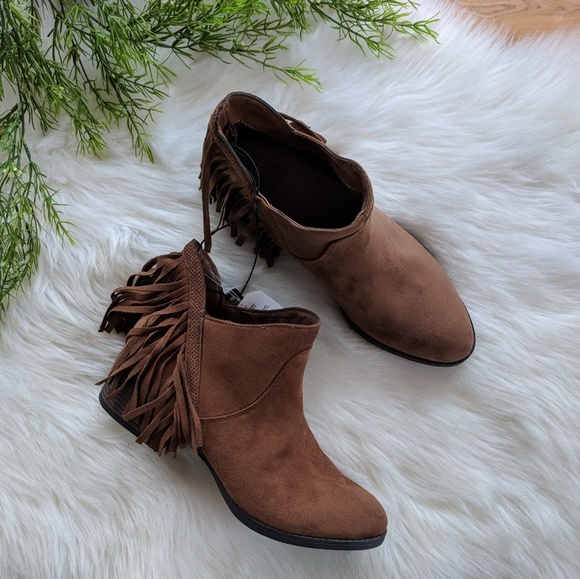Faded Glory Shoes - Boho brown suede fringed ankle boots